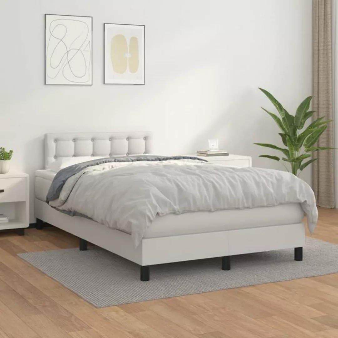 vidaXL Bettgestell Boxspringbett mit Matratze Weiß 120x200 cm Kunstleder Be günstig online kaufen