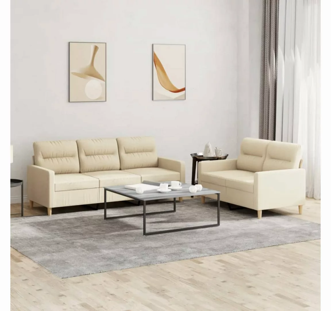 vidaXL Sofa, 2-tlg. Sofagarnitur mit Kissen Creme Stoff günstig online kaufen