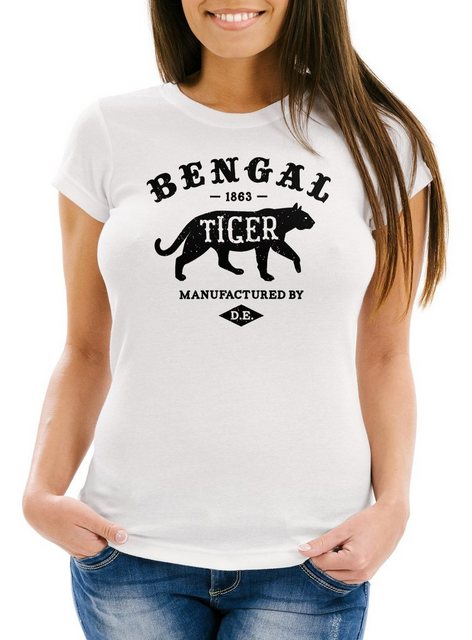 Neverless Print-Shirt Damen T-Shirt Bengal Tiger Schriftzug Logo Vintage Re günstig online kaufen