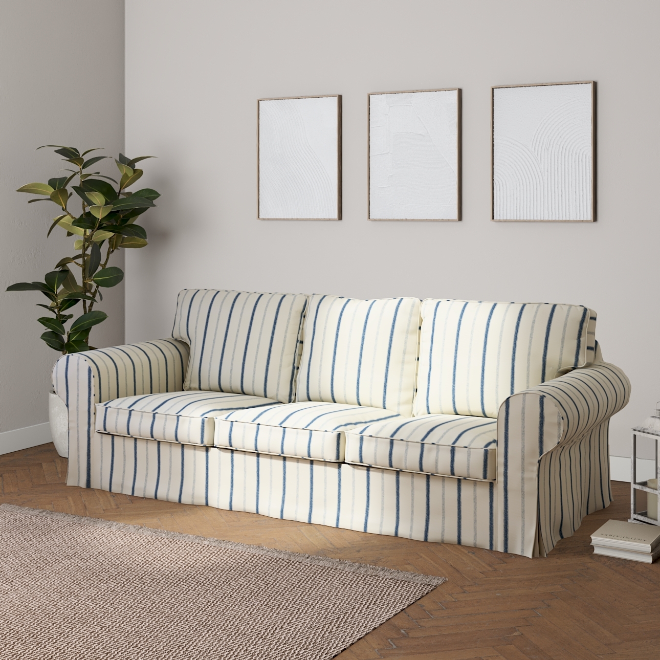 Bezug für Ektorp 3-Sitzer Sofa nicht ausklappbar, creme- blau gestreift, So günstig online kaufen