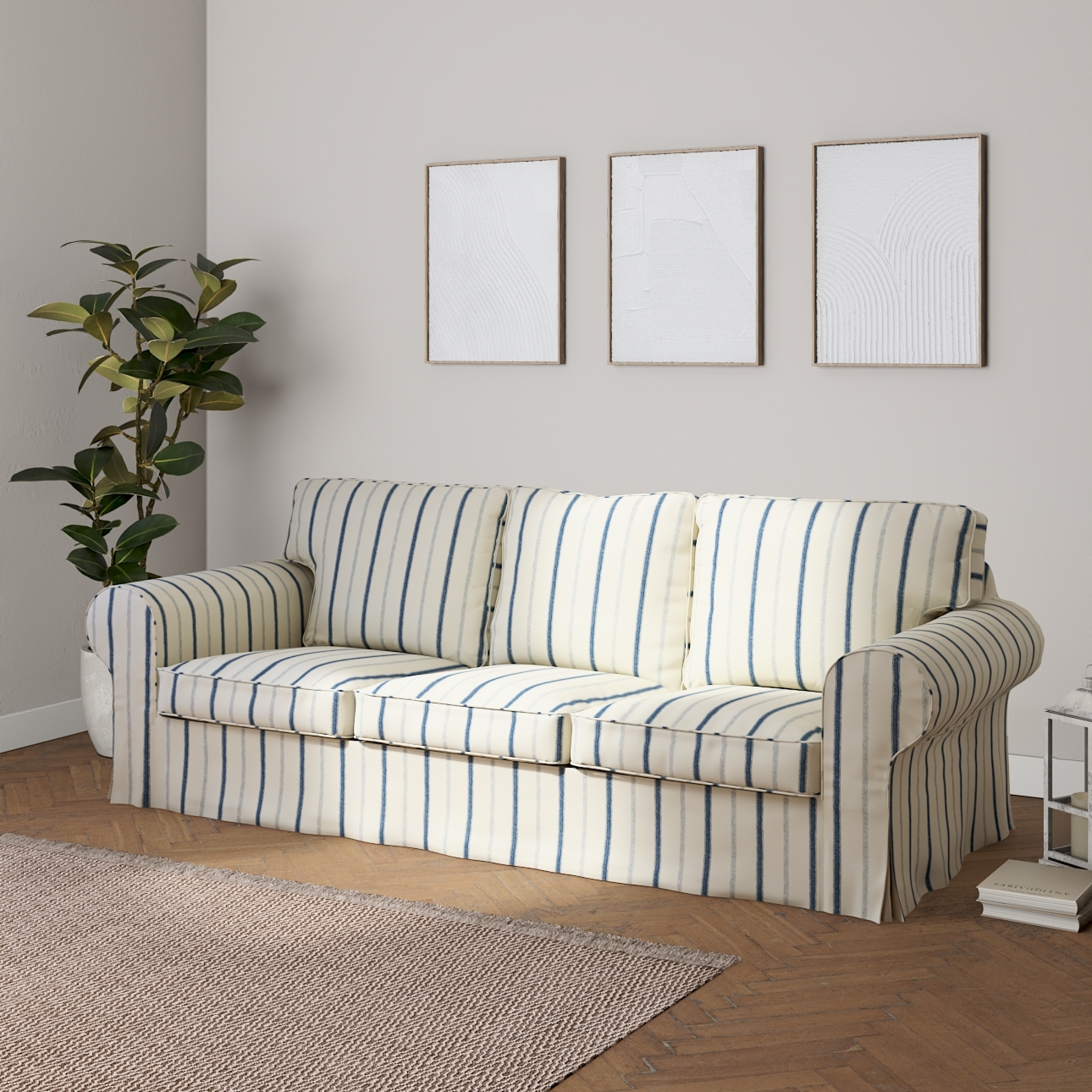 Bezug für Ektorp 3-Sitzer Schlafsofa, ALTES Modell, creme- blau gestreift, günstig online kaufen