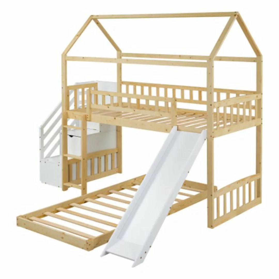 Celya Kinderbett Kinderbett mit Armlehne und Treppe, Stauraum und Rutsche, günstig online kaufen