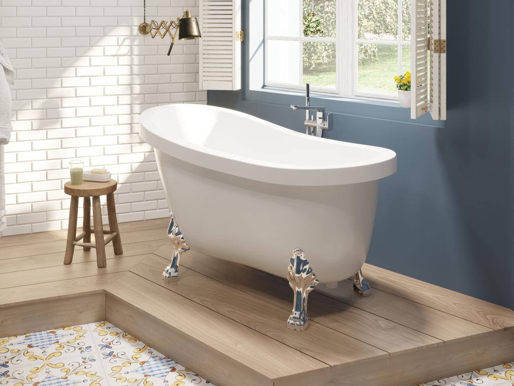 Freistehende Badewanne mit silberfarbenen Löwenfüßen - 171 L - 145 x 74 x 7 günstig online kaufen