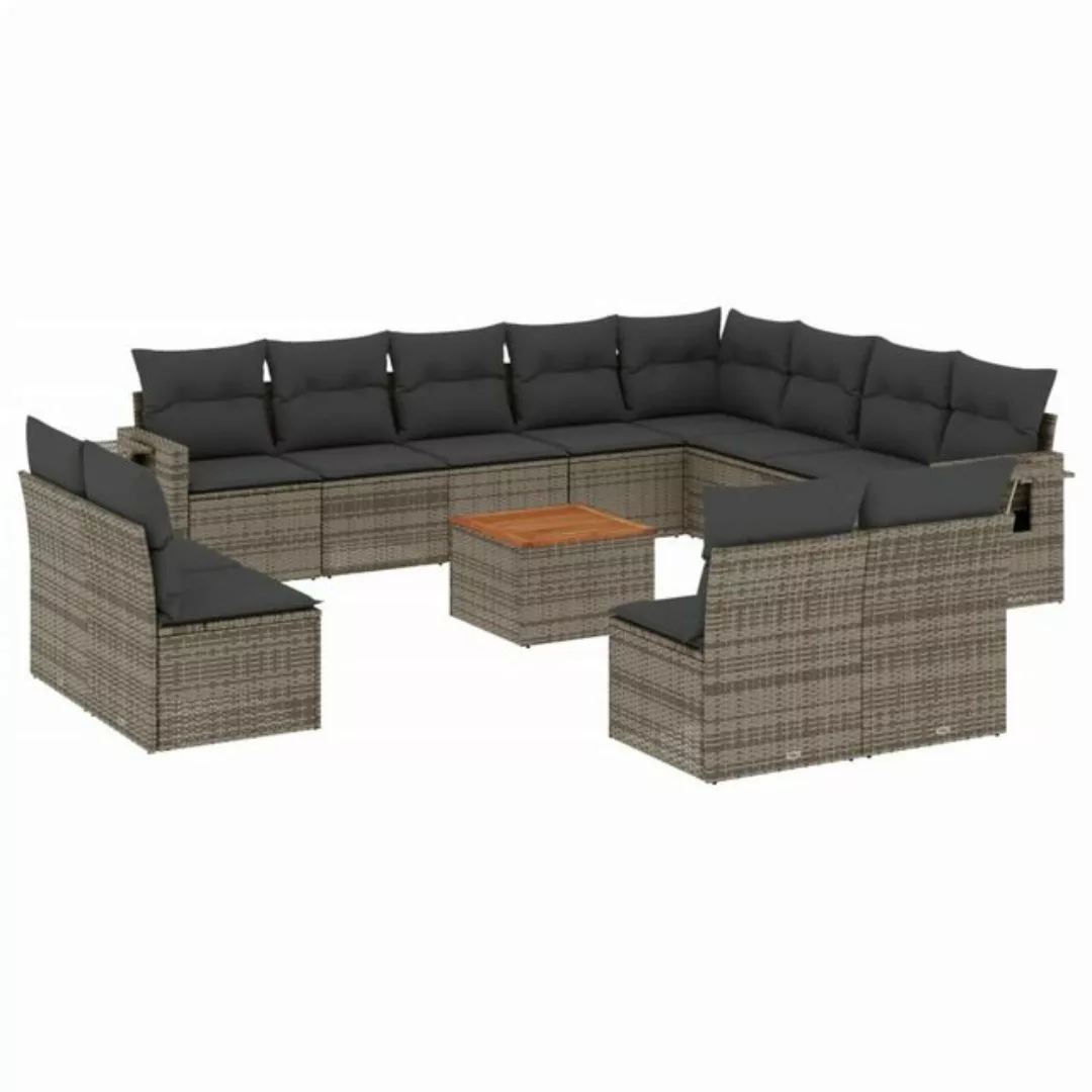 vidaXL Loungesofa 13-tlg. Garten-Sofagarnitur mit Kissen Grau Poly Rattan, günstig online kaufen