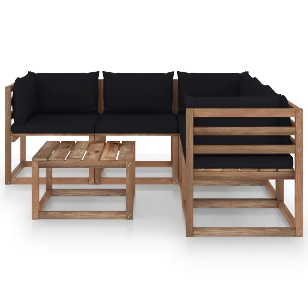 6-tlg. Garten-lounge-set Kissen Schwarz Kiefer Imprägniert günstig online kaufen