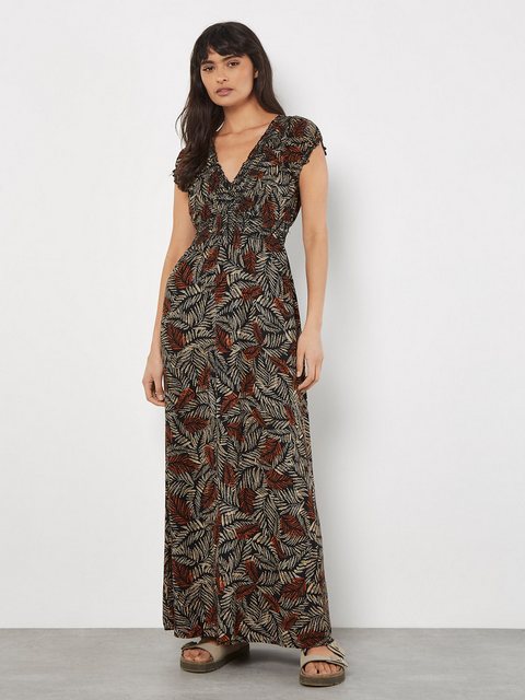 Apricot Maxikleid Smokkleid, mit Batik-Blätter Druck günstig online kaufen