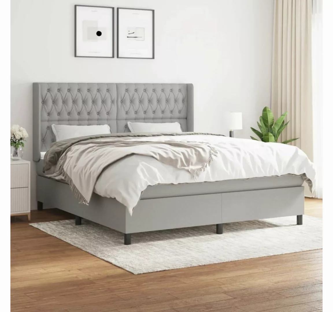 furnicato Bett Boxspringbett mit Matratze Hellgrau 180x200 cm Stoff günstig online kaufen