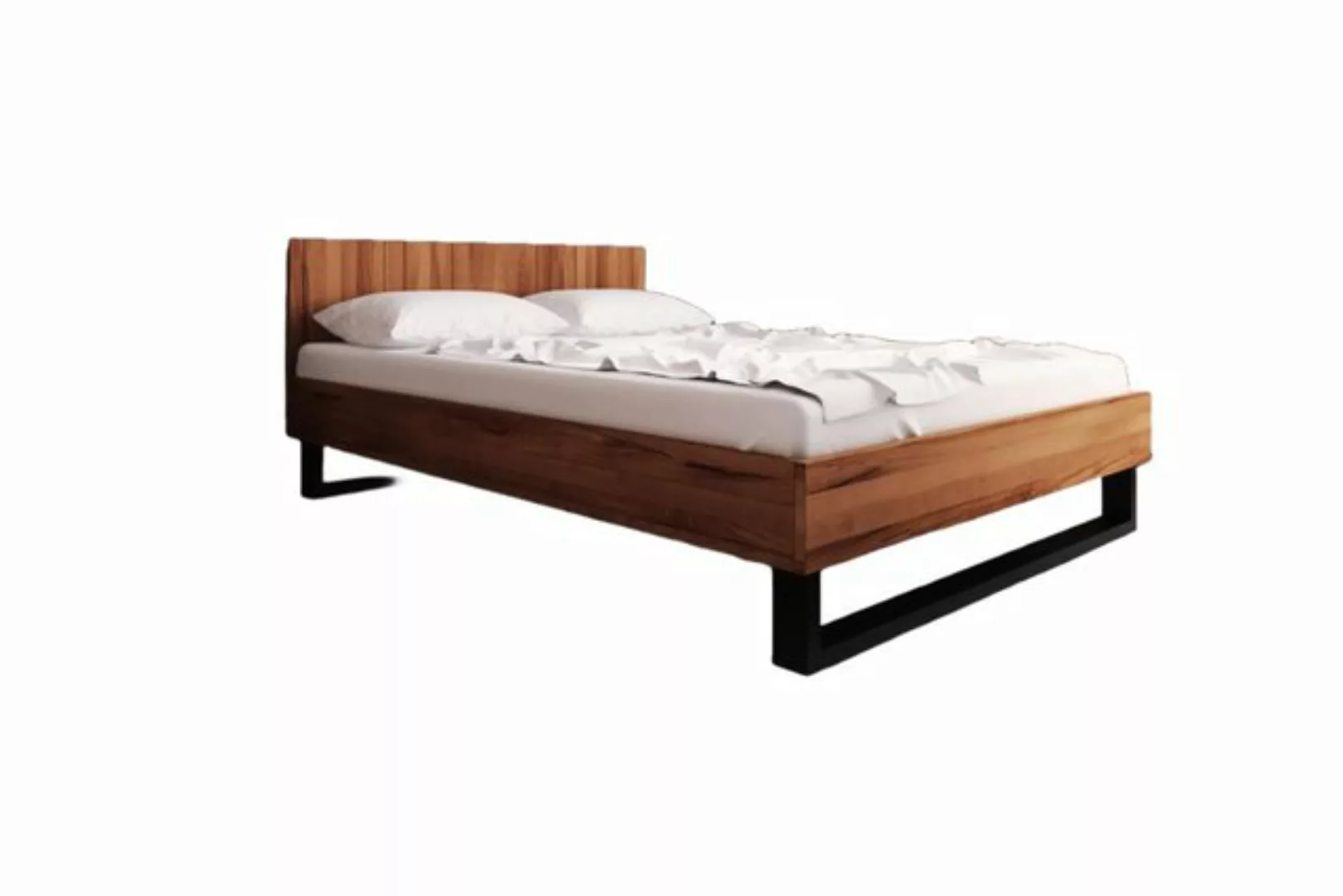 Natur24 Bett Bett Leeds Sonderlänge 200x220 Kernbuche Holzkopfteil und Meta günstig online kaufen