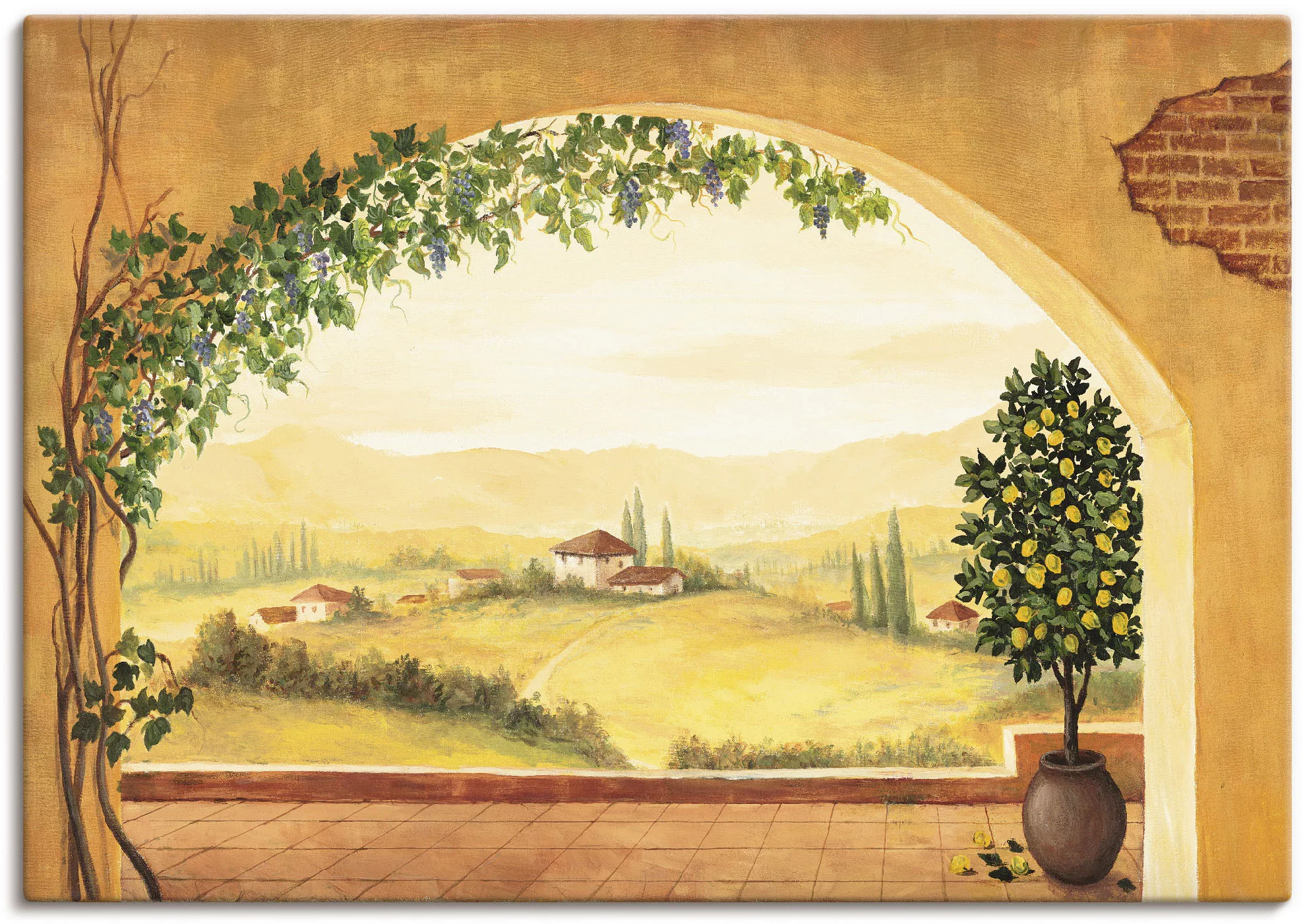 Artland Wandbild »Weinranken vor der Toskanalandschaft«, Fensterblick, (1 S günstig online kaufen