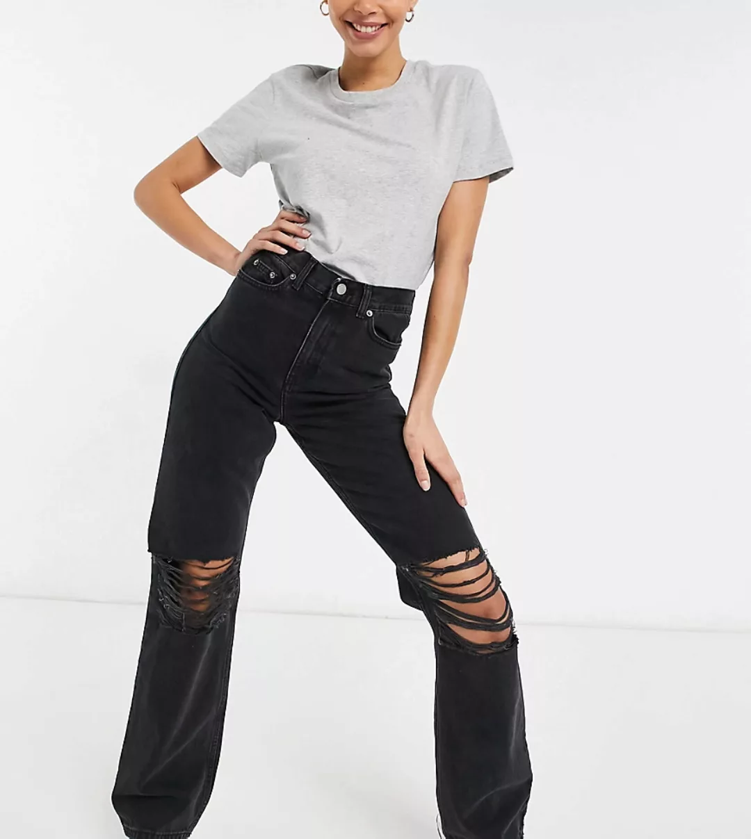 Dr. Denim Tall – Echo – Schwarze Jeans mit Knierissen und weitem Bein günstig online kaufen