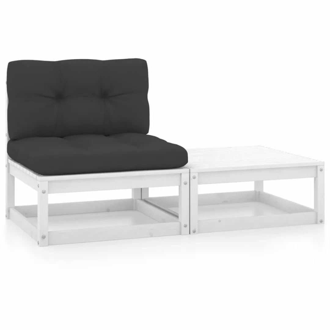 2-tlg. Garten-lounge-set Mit Kissen Weiß Massivholz Kiefer günstig online kaufen