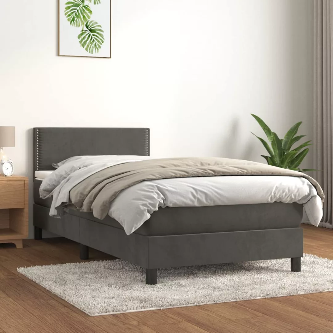 Vidaxl Boxspringbett Mit Matratze Dunkelgrau 100x200 Cm Samt günstig online kaufen