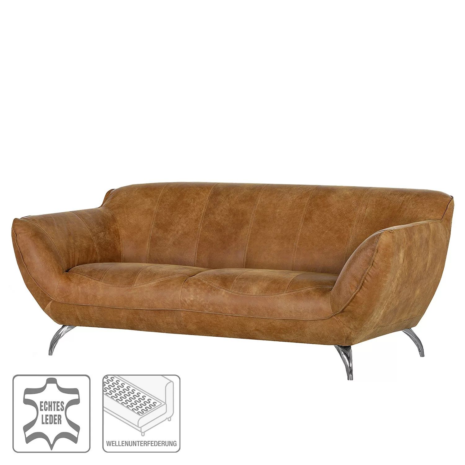 home24 loftscape Sofa Astley 2-Sitzer Cognac Echtleder 205x83x110 cm (BxHxT günstig online kaufen