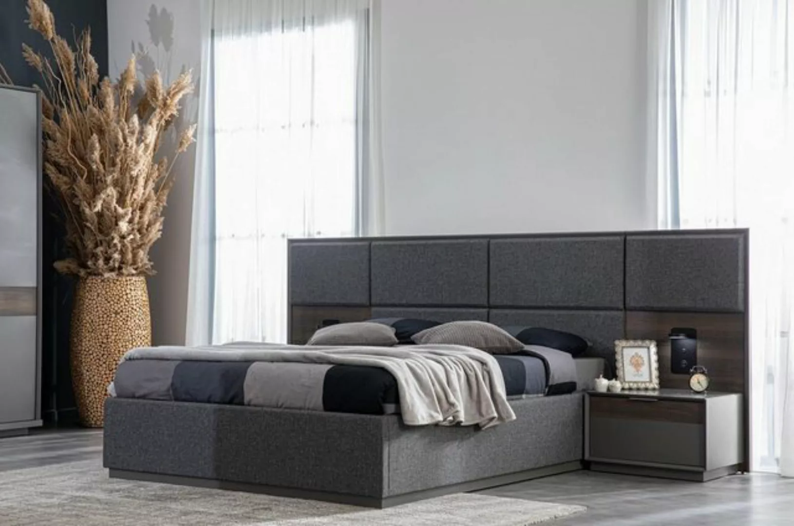 JVmoebel Bett Grau Bett Polster Design Luxus Doppel Betten Schlaf Zimmer (1 günstig online kaufen