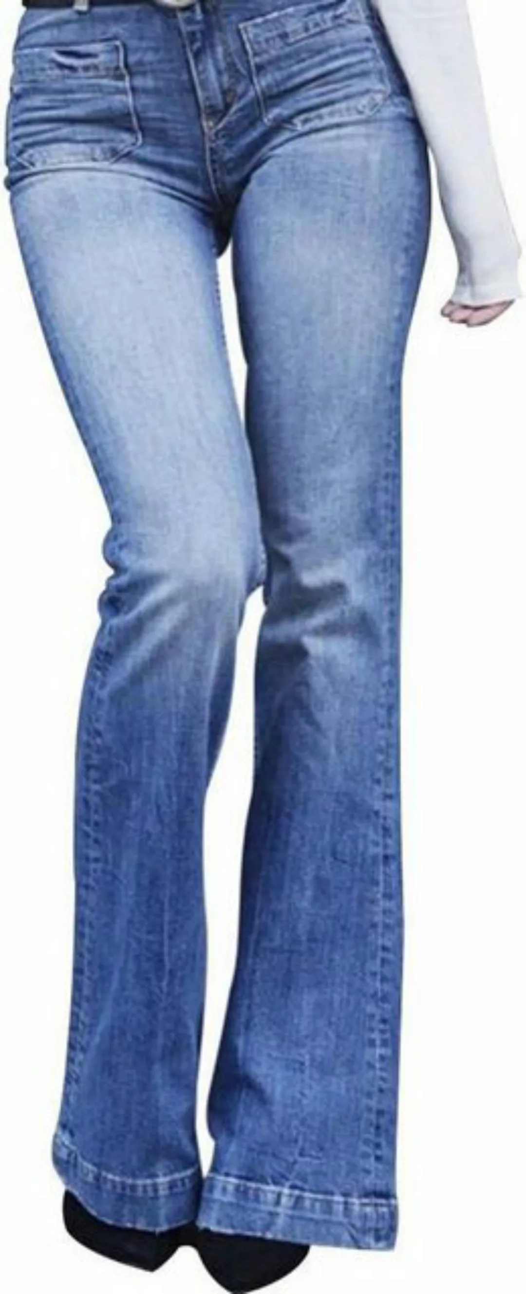 KIKI Schlaghose Damen Bootcut Flared Hose Casual Hohe Jeans Destroyed Denim günstig online kaufen