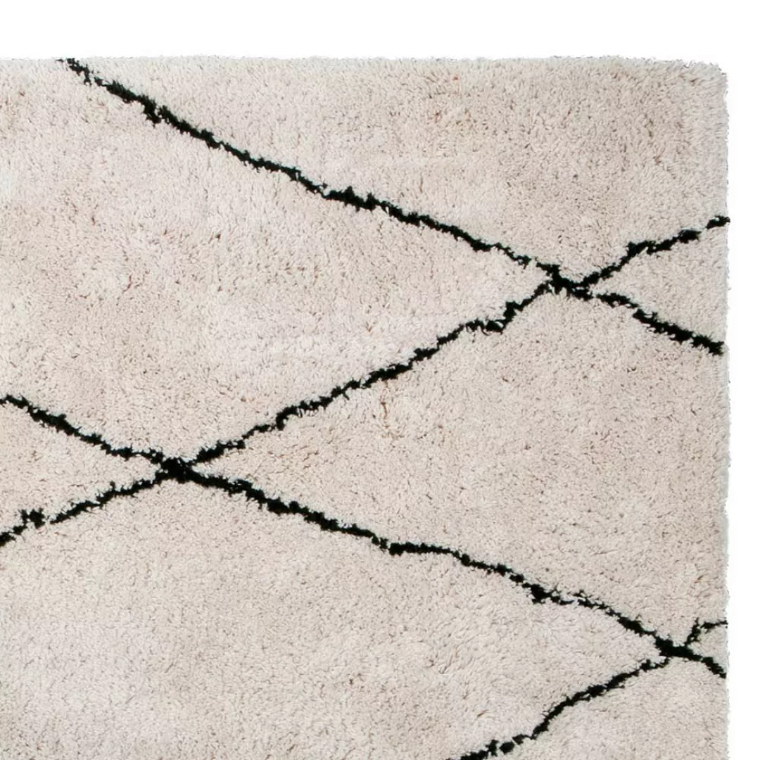 Skandi Stil Teppich in Offwhite & Schwarz Streifenmuster günstig online kaufen