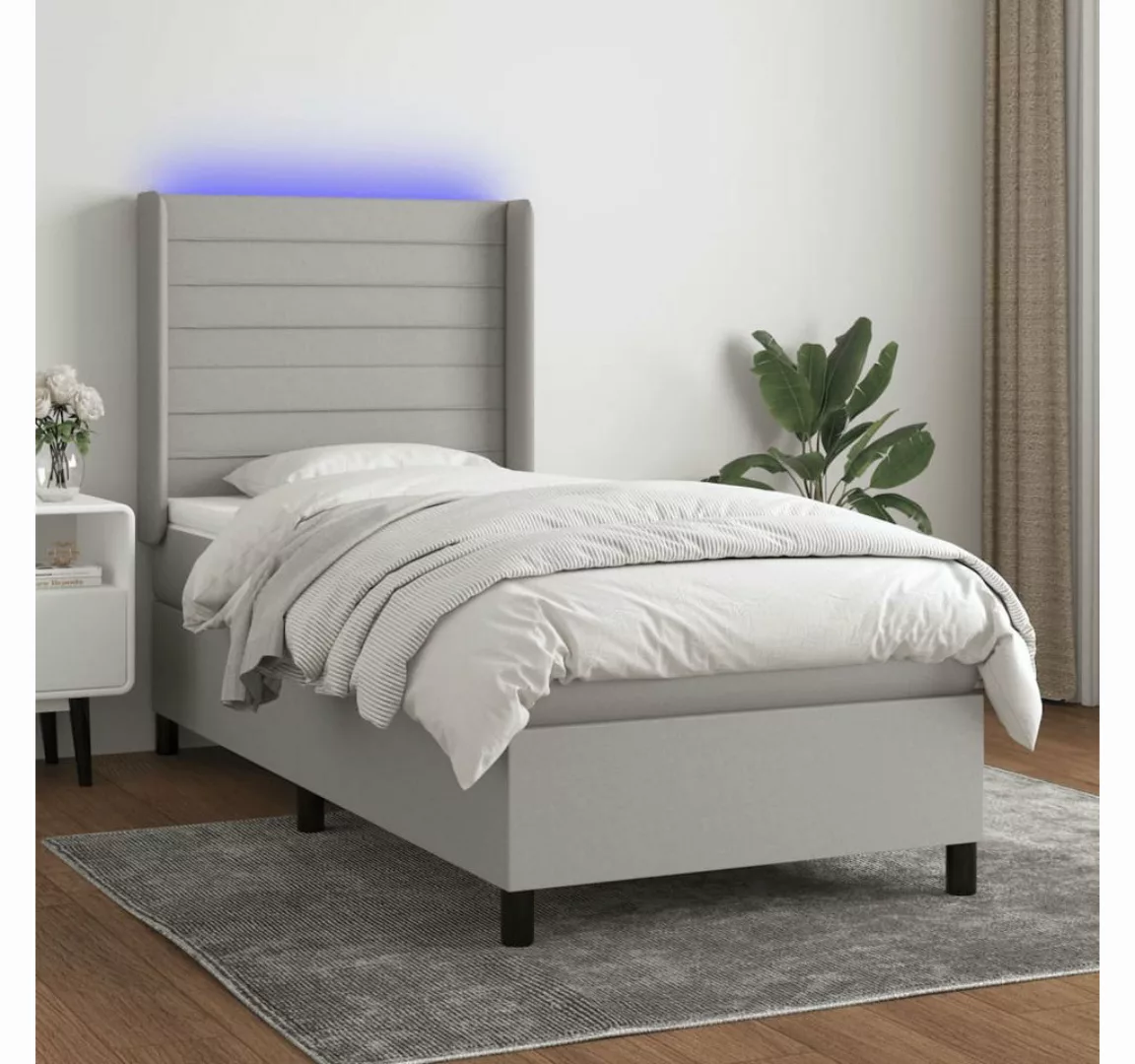 vidaXL Boxspringbett Boxspringbett mit Matratze LED Hellgrau 90x200 cm Stof günstig online kaufen