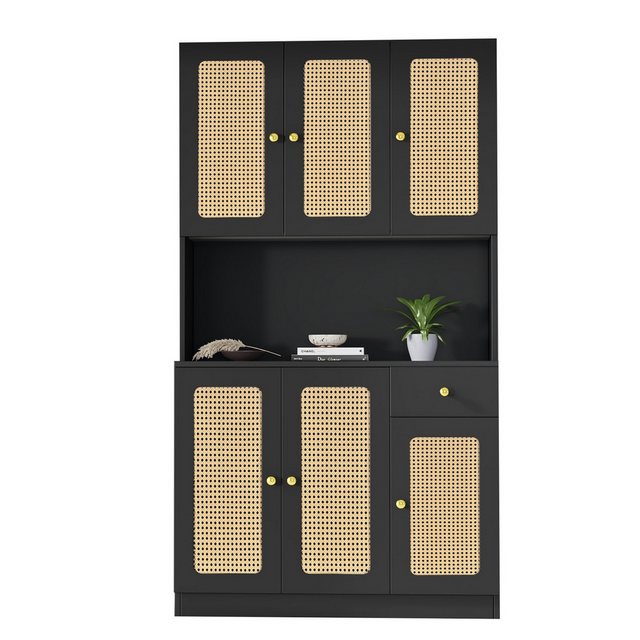 IDEASY Buffet Rattan Highboard Aufbewahrungsschrank, 6 Türen, 1 Schublade ( günstig online kaufen