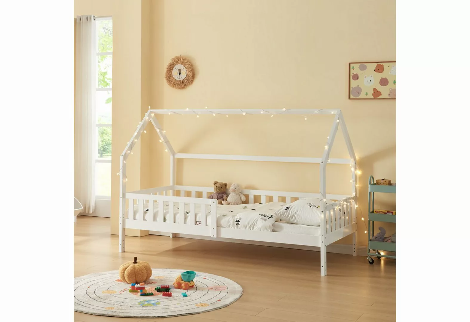 en.casa Kinderbett, »Ydre« Hausbett Holz 90 x 200 cm Weiß günstig online kaufen