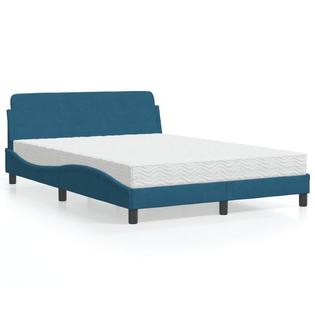 vidaXL Bett Bett mit Matratze Blau 140x200 cm Samt günstig online kaufen