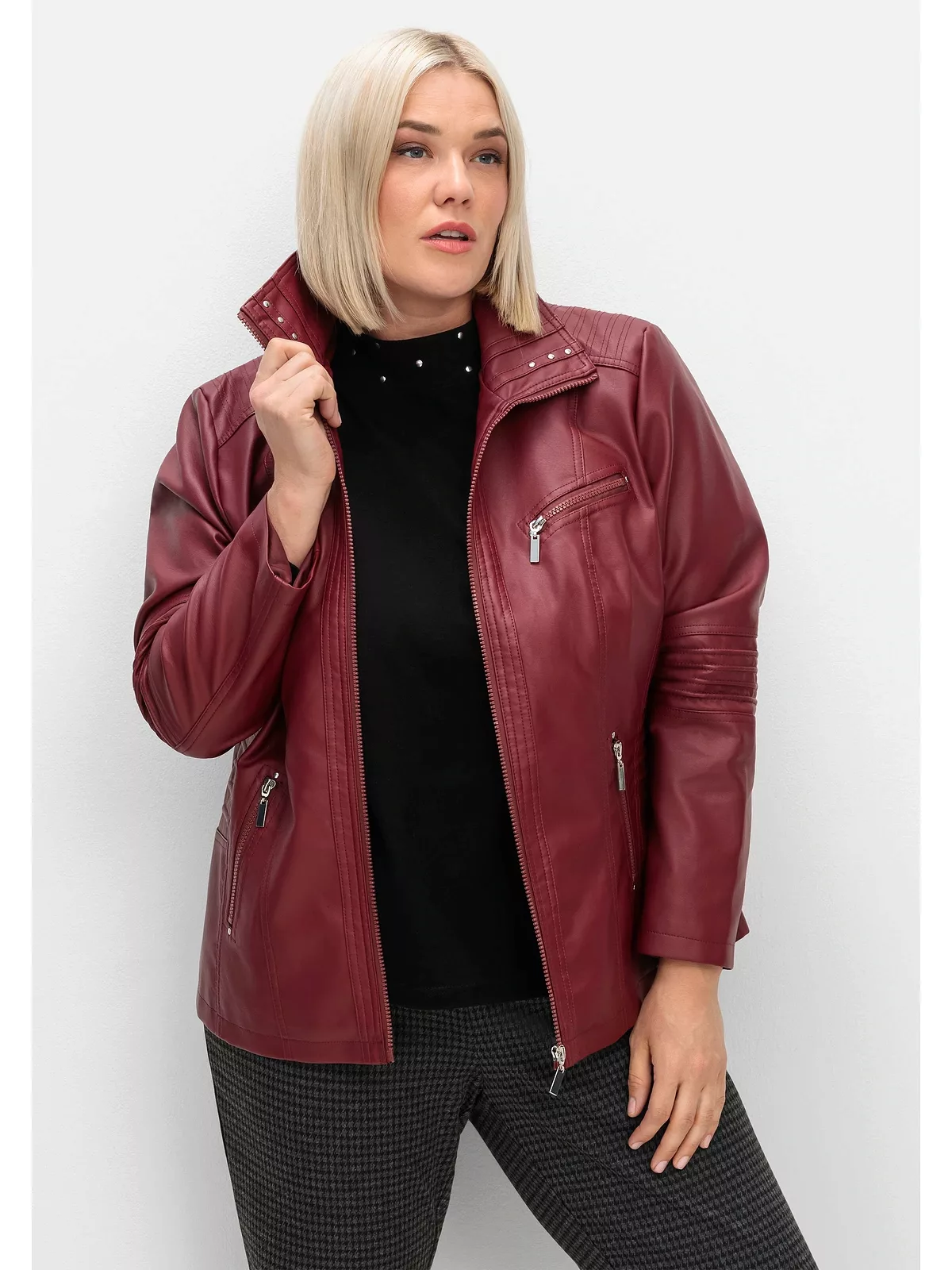 Sheego Lederimitatjacke "Große Größen", ohne Kapuze, im Bikerlook günstig online kaufen