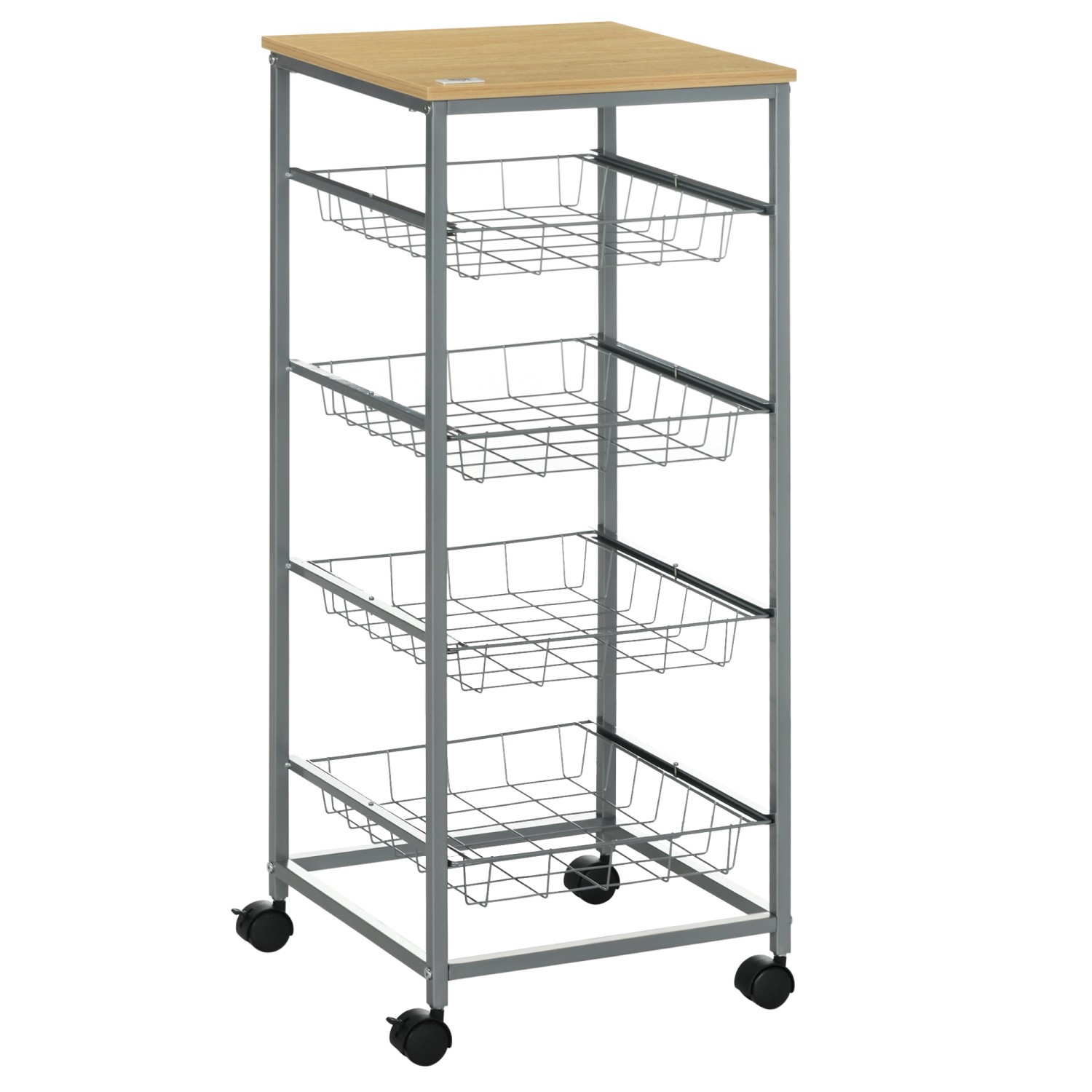 HOMCOM Küchenwagen 4 Ebenen Küchenregal Stahl MDF Silber L36,5 x B36,5 x H8 günstig online kaufen