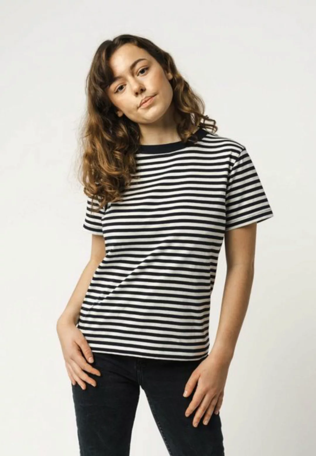 MELA Kurzarmshirt T-Shirt KHIRA Stripes Fein gerippter Kragen günstig online kaufen