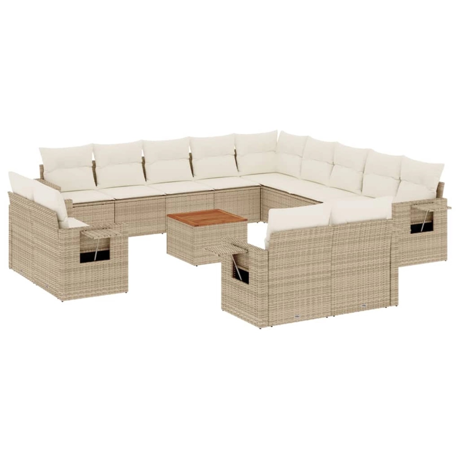 vidaXL 14-Tlg Garten-Sofagarnitur mit Kissen Beige Poly Rattan 3257171 günstig online kaufen