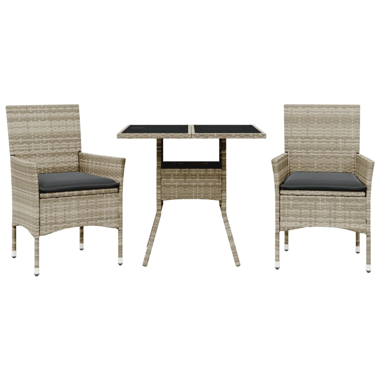 vidaXL 3-Tlg Garten-Essgruppe mit Kissen Hellgrau Poly Rattan Glas 3278611 günstig online kaufen