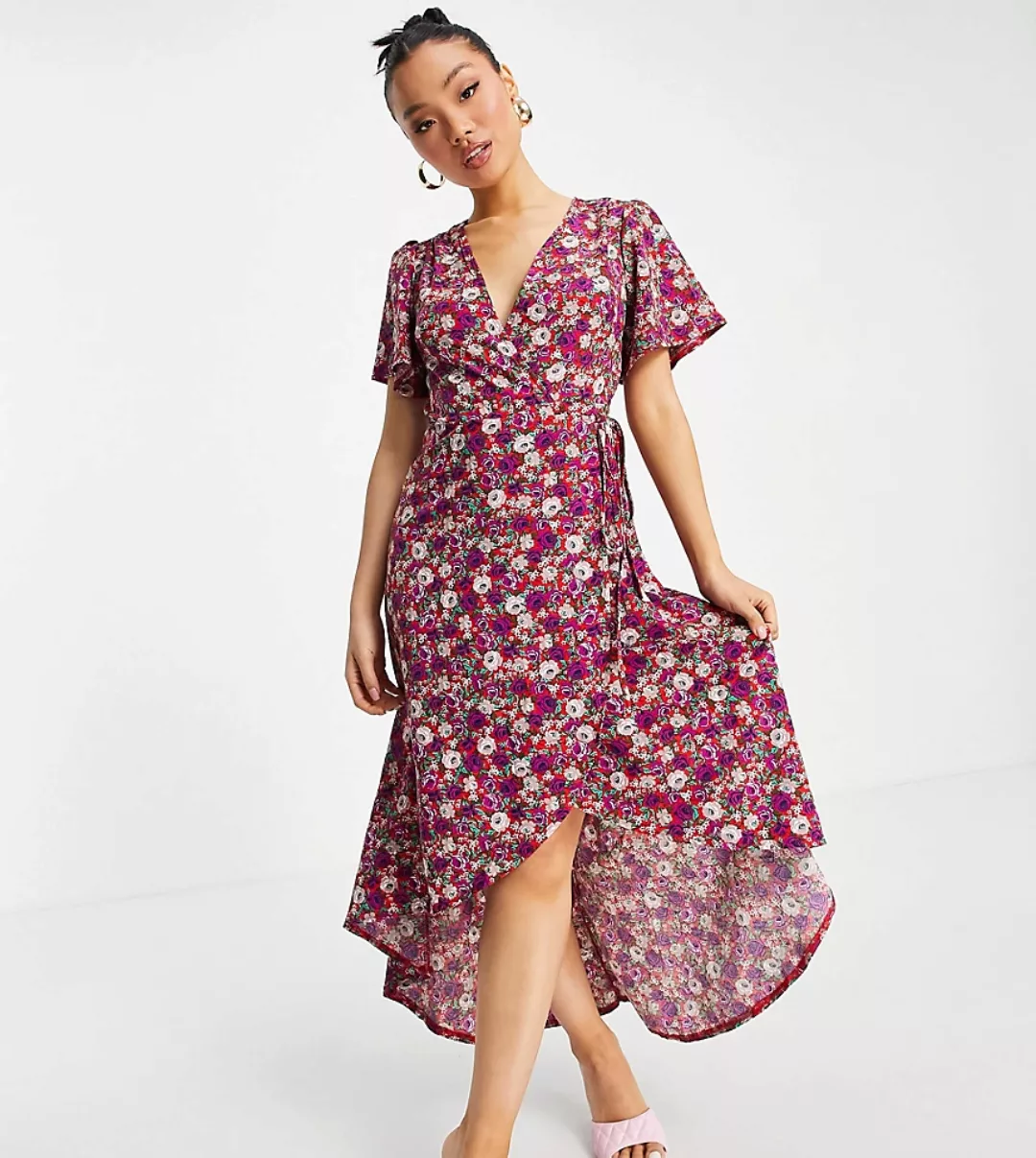 Missguided Petite – Geblümtes Midaxi-Kleid in Lila günstig online kaufen