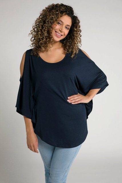 Ulla Popken Rundhalsshirt T-Shirt-Kimono A-Linie Cut-Outs Rundhals 3/4-Arm günstig online kaufen