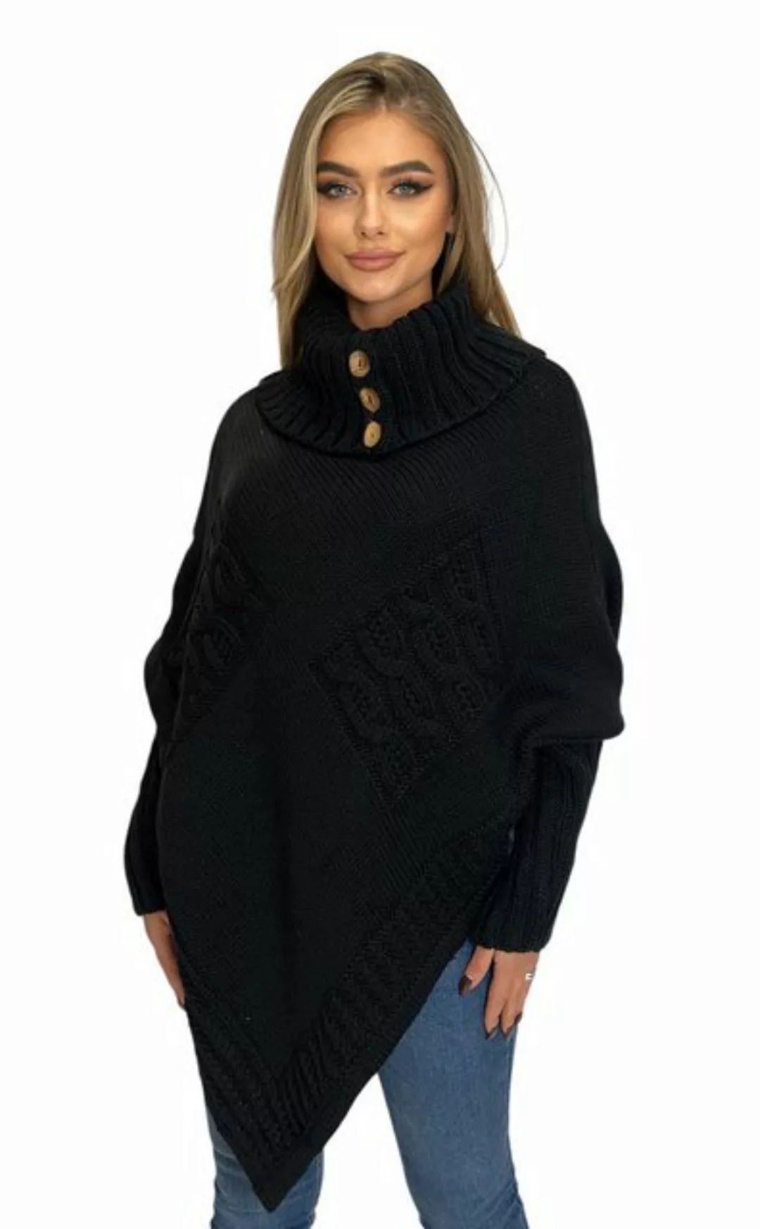 Mississhop Strickponcho Poncho Strick Sweatshirt Pullover Umhang Überwurf M günstig online kaufen