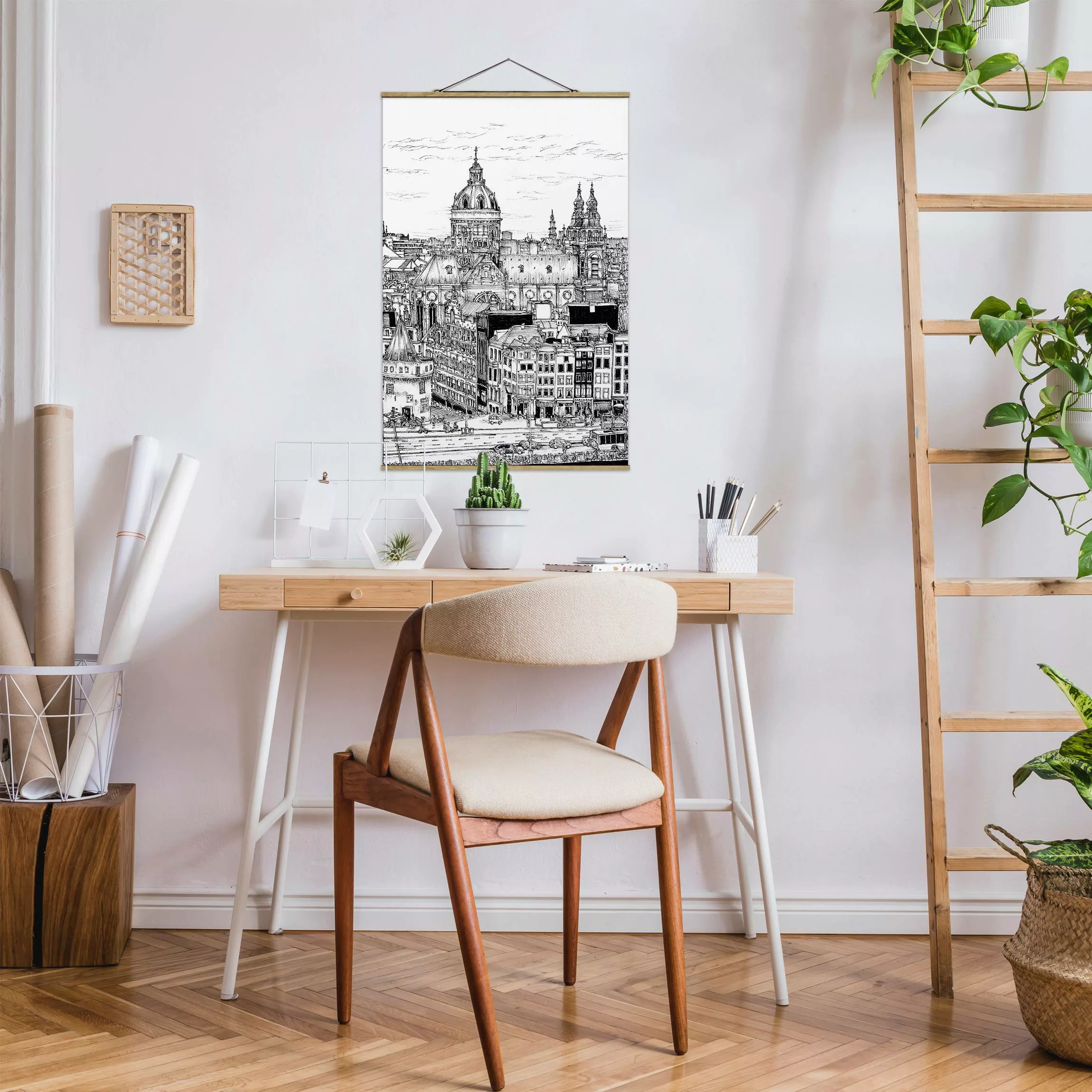 Stoffbild Architektur mit Posterleisten - Hochformat Stadtstudie - Altstadt günstig online kaufen