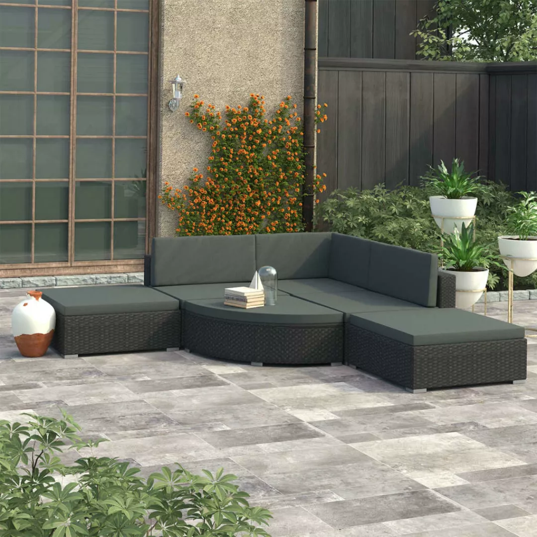 6-tlg. Garten-lounge-set Mit Auflagen Poly Rattan Schwarz günstig online kaufen