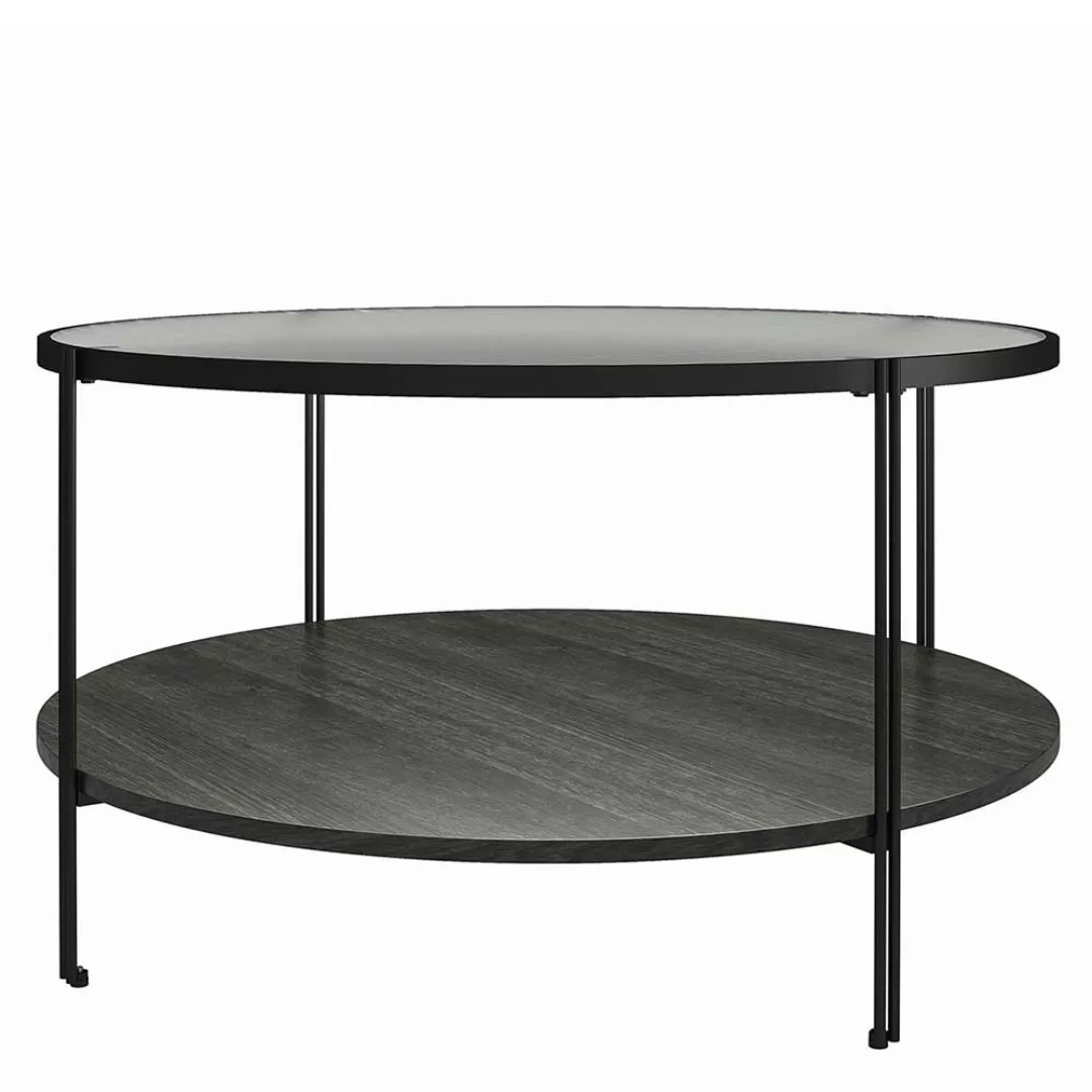 Wohnzimmer Tisch schwarz rund aus Metall Strukturglasplatte günstig online kaufen