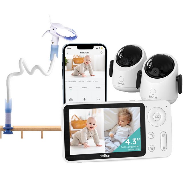 Boifun Video-Babyphone 2MP Babyphone mit Kamera 30 Stunden Akku mit 4,3 Zol günstig online kaufen