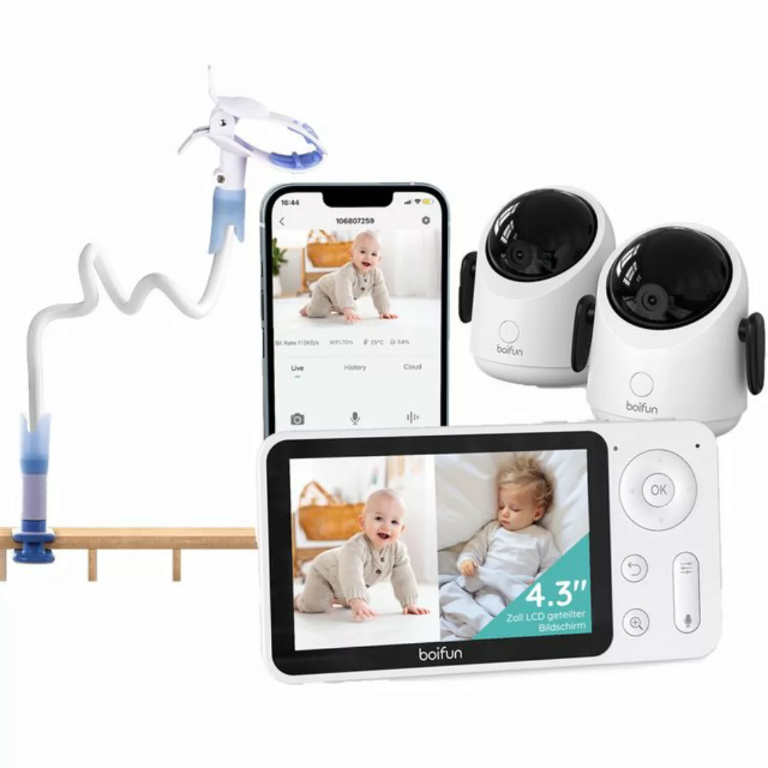 Boifun Video-Babyphone 2MP Babyphone mit Kamera 30 Stunden Akku mit 4,3 Zol günstig online kaufen