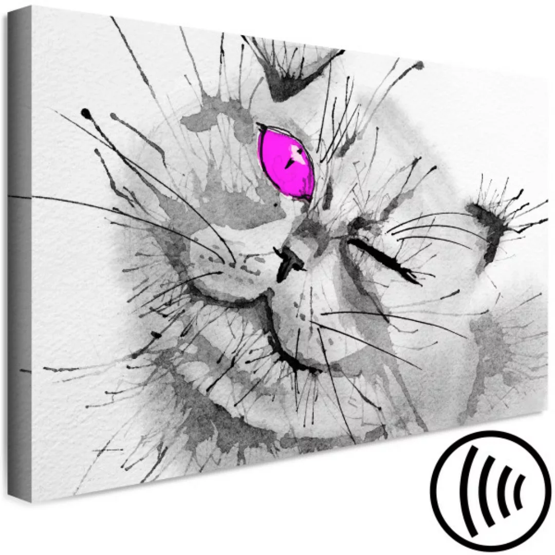 Leinwandbild Graue Katze mit rosa Augen - Tiermotiv in grauen Farben XXL günstig online kaufen