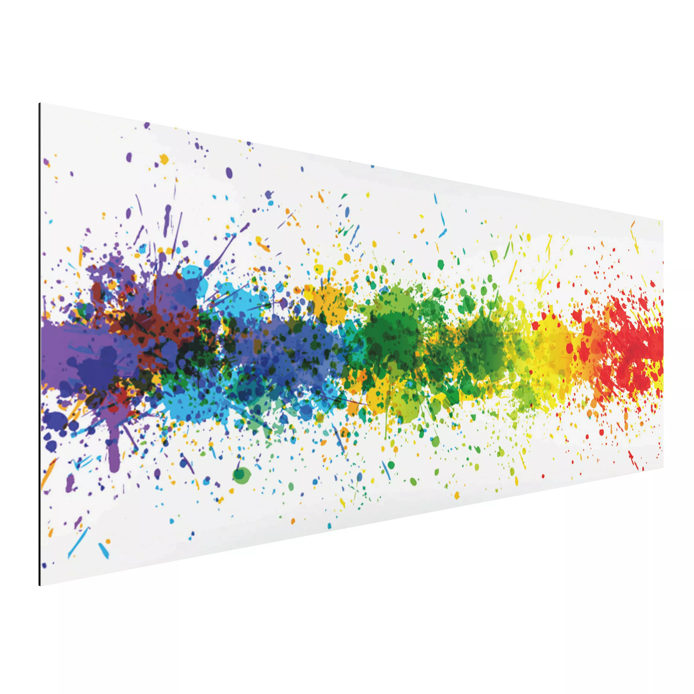 Alu-Dibond Bild Abstrakt - Panorama Rainbow Splatter günstig online kaufen