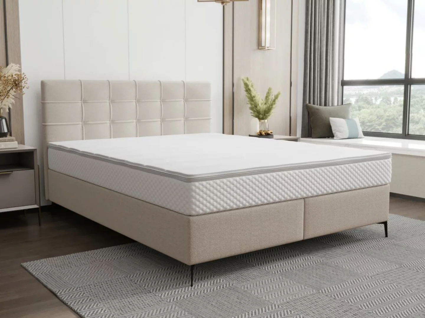 Boxspringbett komplett mit Bett-Kopfteil gesteppt + Lattenrost + Matratze + günstig online kaufen