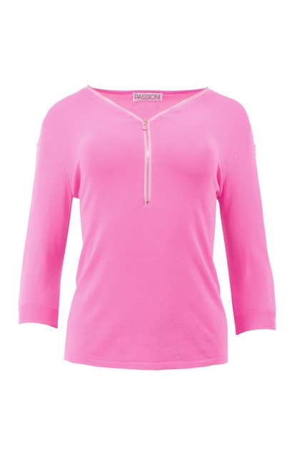 Passioni 3/4 Arm-Pullover in Pink mit goldenem Reißverschluss günstig online kaufen