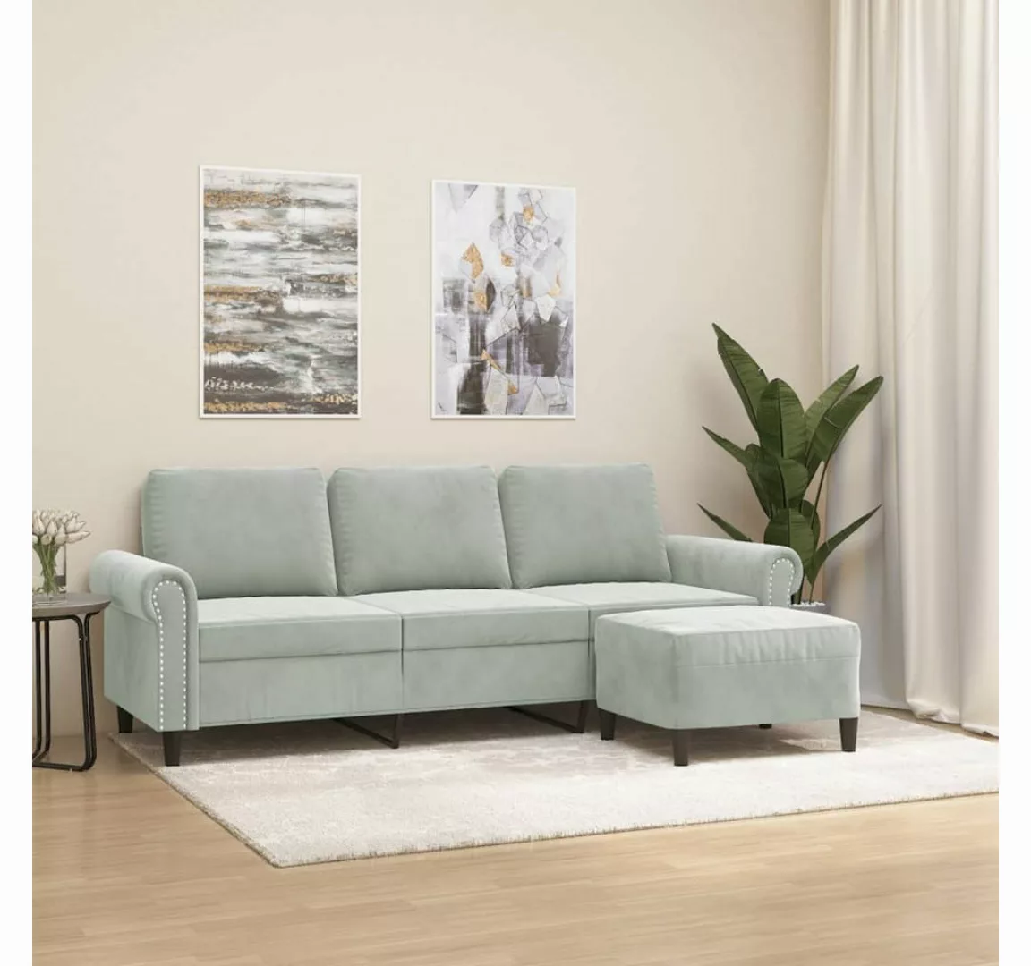 vidaXL Sofa 3-Sitzer-Sofa mit Hocker 180 cm Samt, Hellgrau günstig online kaufen