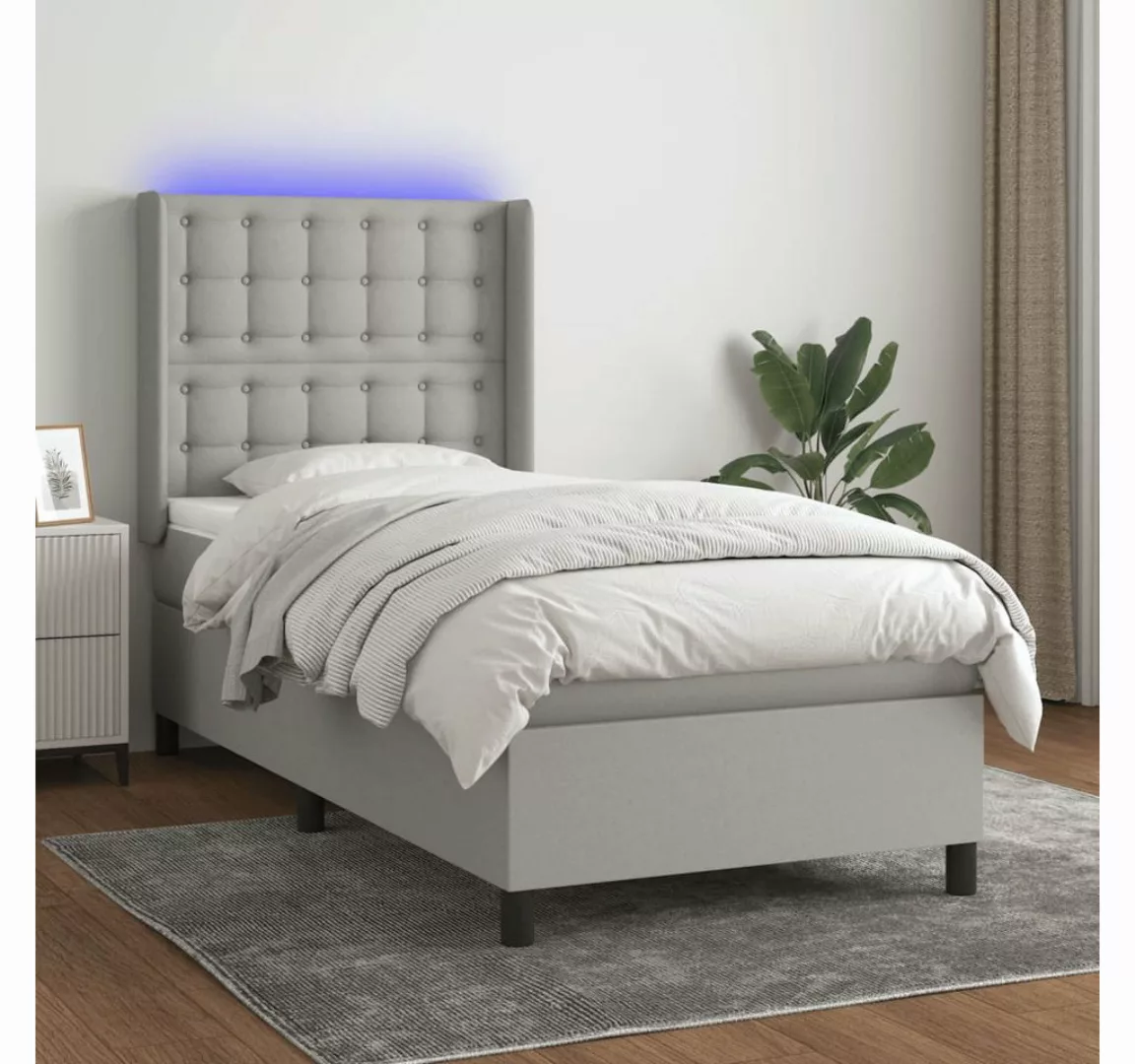 vidaXL Boxspringbett Boxspringbett mit Matratze LED Hellgrau 90x200 cm Stof günstig online kaufen