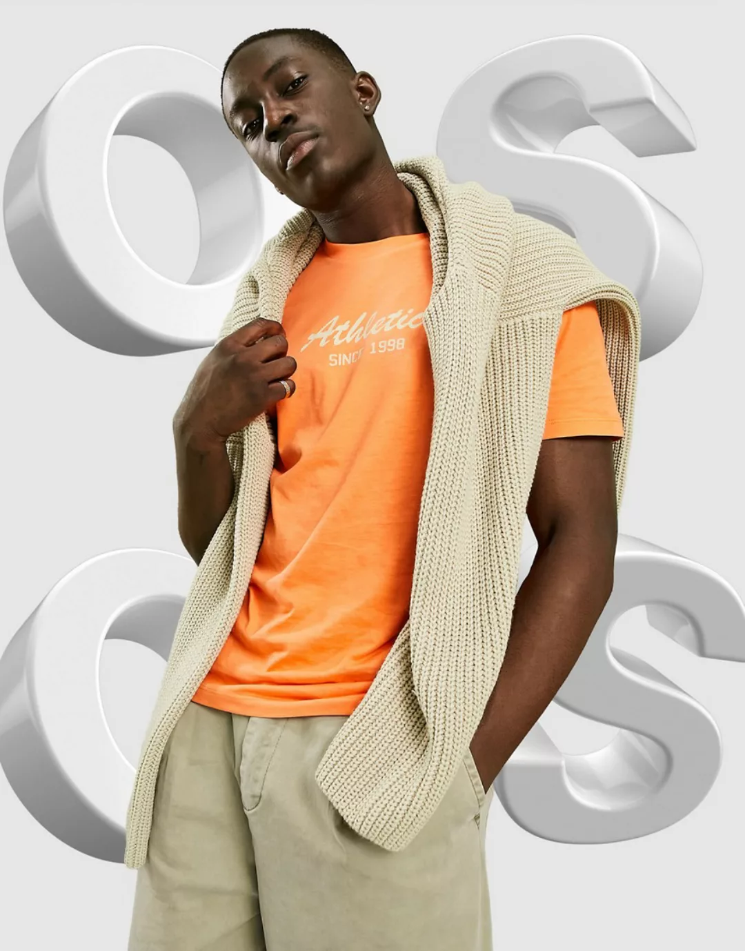 ASOS DESIGN – T-Shirt in Orange mit College-Textprint günstig online kaufen