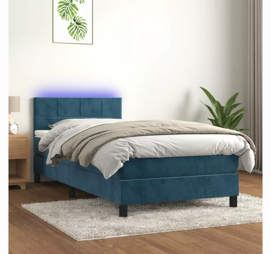 vidaXL Boxspringbett Boxspringbett mit Matratze LED Dunkelblau 100x200 cm S günstig online kaufen