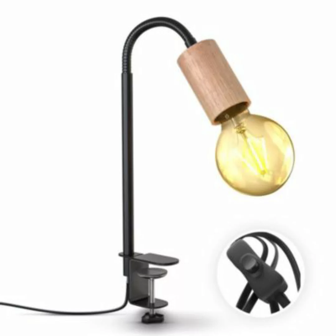 B.K.Licht Klemmleuchte Holz Tischlampe Leselampe E27 Metall Schwarz Edison günstig online kaufen