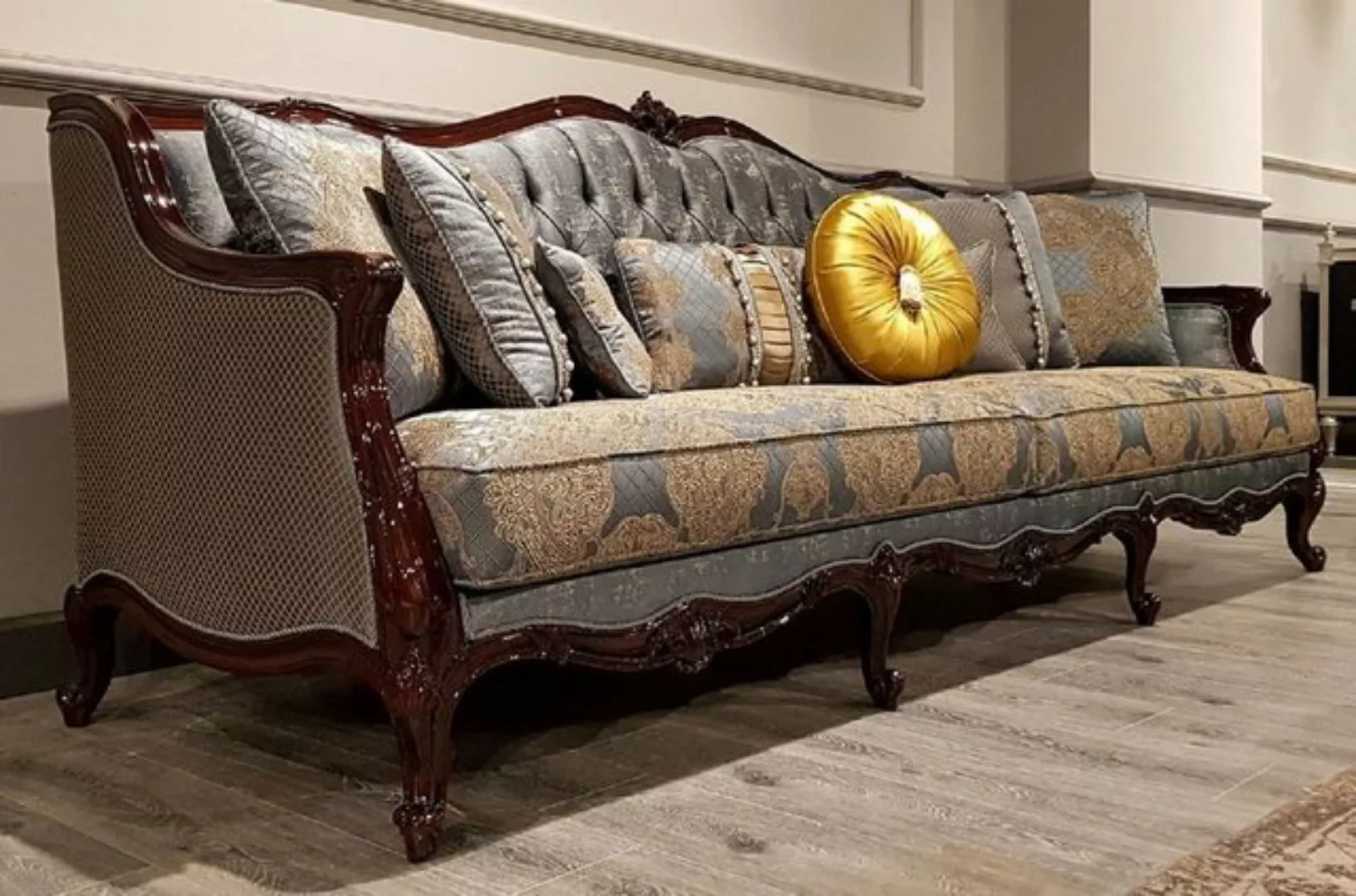 Casa Padrino Sofa Luxus Barock Sofa Silber / Beige / Dunkelbraun - Prunkvol günstig online kaufen