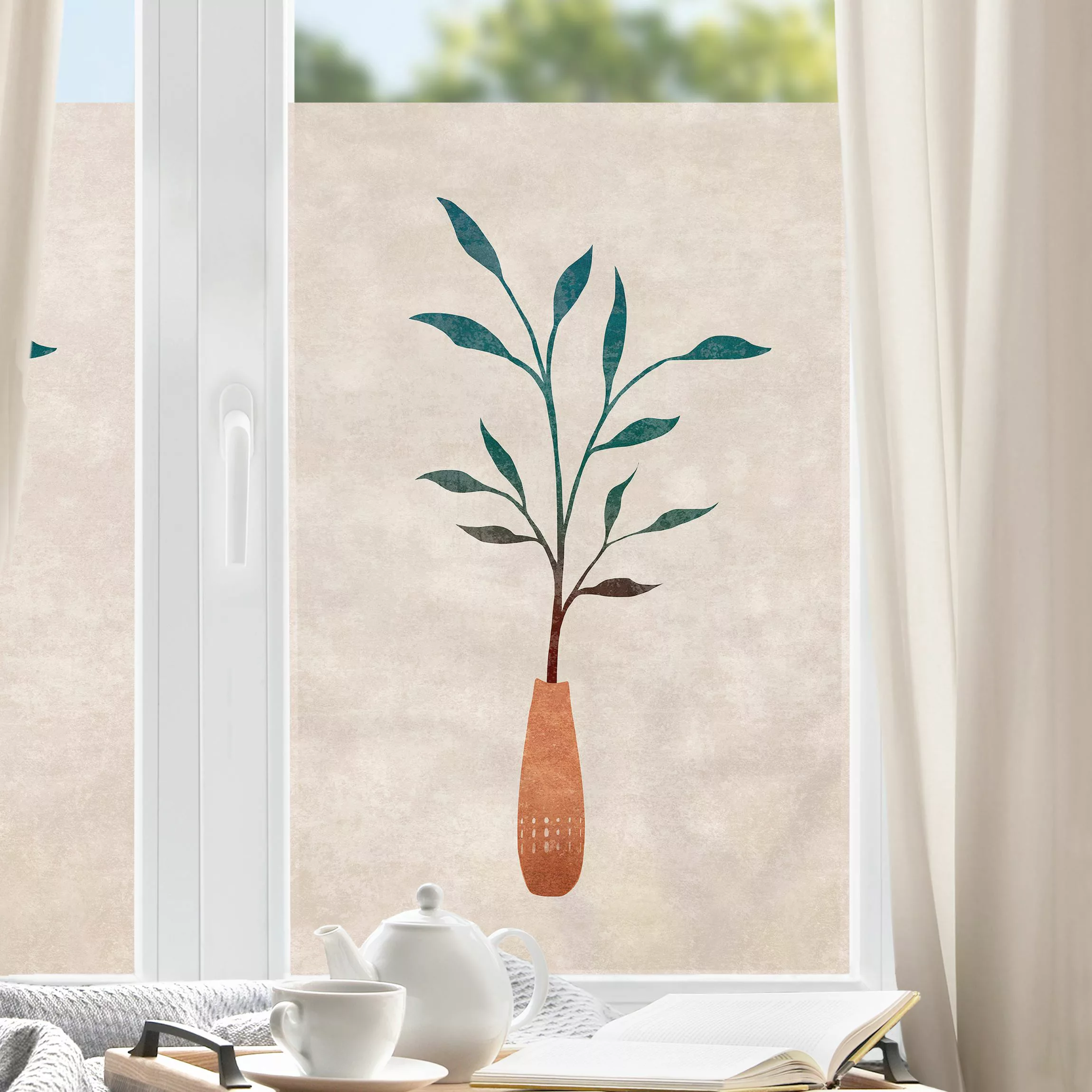 Fensterfolie Boho Blätter In Vase I günstig online kaufen