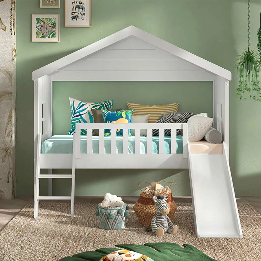 Kinderzimmer Bett weiß Haus Skandistil inklusive Leiter Rutsche günstig online kaufen