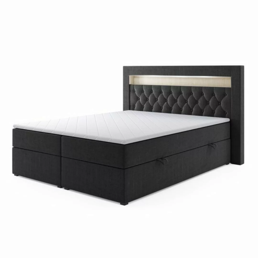 DD-COLLECTION Boxspringbett Boxspringbett Milano 180x200cm Grau Schwarz Bet günstig online kaufen